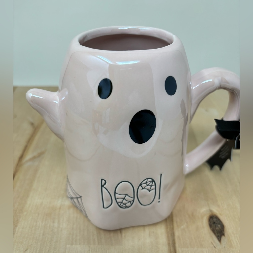 COPY - Rae Dunn BOO Iridescent Mug Pink Ceramic with Black Lettering New Hallow…